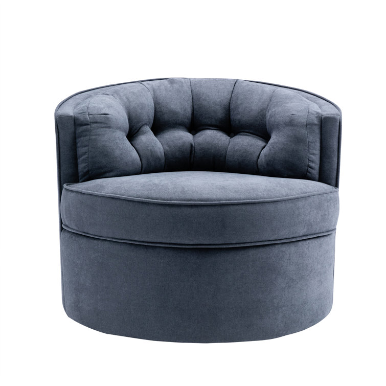 Tufted linen swivel online barrel chair